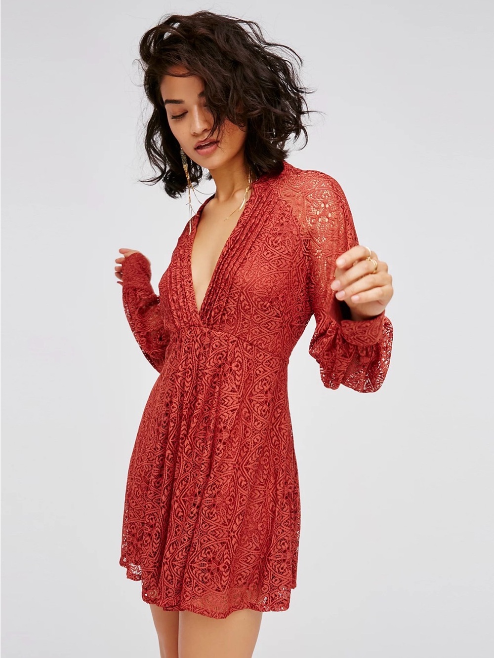 Free People Crochet Lace Mini Dress Boho Romantic Y2K Rust Size 4 SOLD OUT
